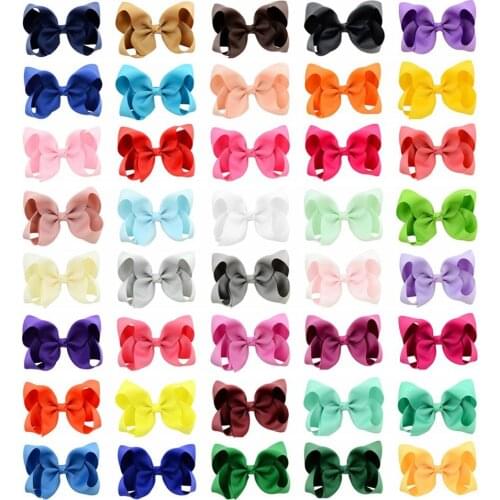 40pcs/lot40colors Solid 10cm Polyester Girls Bows With Hair Clips Boutique Ribbon Bows DIY Hair Decor Kids Hair Accessories 612