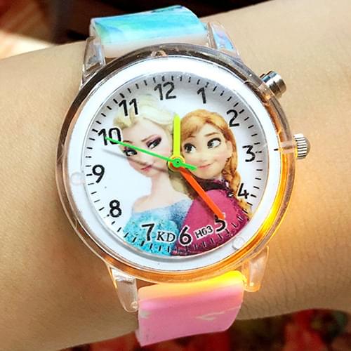 Frozen 2 LED Flashing Light Cartoon Watch Girl Luminous Printing Quartz Watch Disney Anime Figure Elsa Anna Model Watches