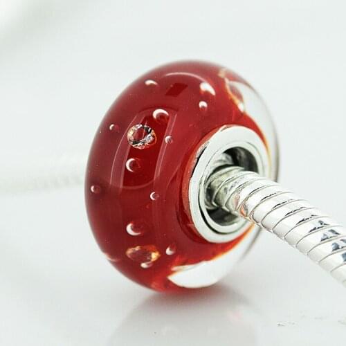 CKK 925 Sterling Silver Murano Glass Beads Red Effervescence Thread Charms Original Jewelry Making Fits For Bracelets