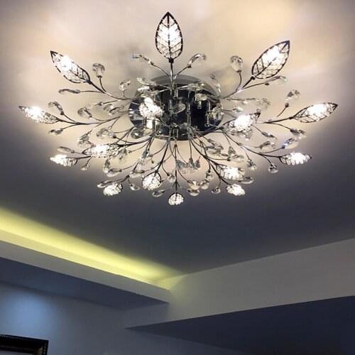 European round crystal lamp living room headlights modern minimalist gold led restaurant ceiling lamp creative American bedroom