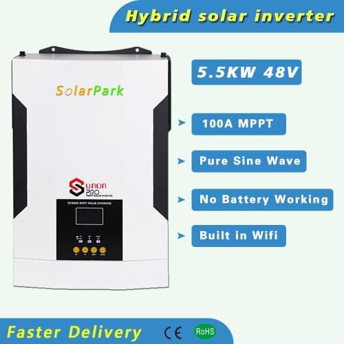 Hybrid solar inverter 5500W 48V Built in 100A MPPT Solar controller Pure Sine Wave Wifi Monitor Maximum PV Array Power 5500W