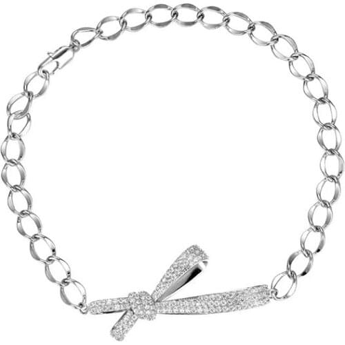 Personality Neck Chain Fashion Bowknot Pendant Inlay Shiny Small Crystal Zircon Charm Necklace For Women Party Elegant Jewelry