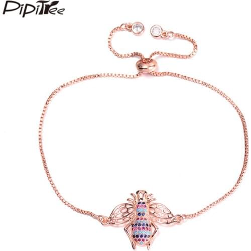 Pipitree Delicate Insect Bee Bracelet Adjustable Chain Colorful Cubic Zircon Trendy Bracelets & Bangles for Women Jewelry Gift