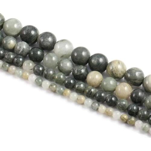 Natural Green Quartz Rutilated Round Loose Beads 4 6 8 10 MM Pick Size for Jewelry Making 15" Strand