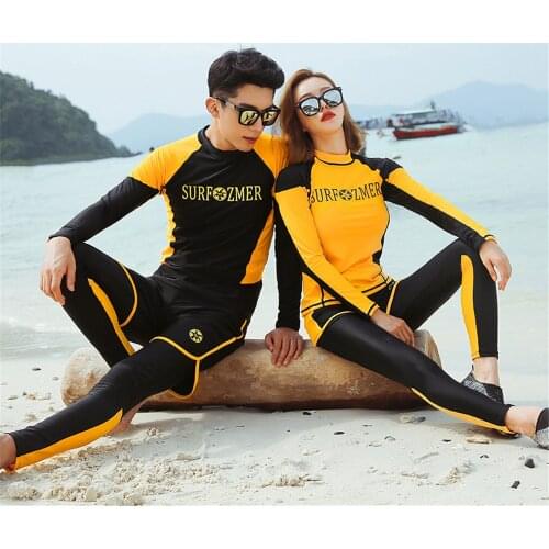 Long Sleeve Rash Guard Women Two Pieces Swimsuit Zipper Swimwear Couple Surfing Suit High Neck Diving Suit Long Panties Diving