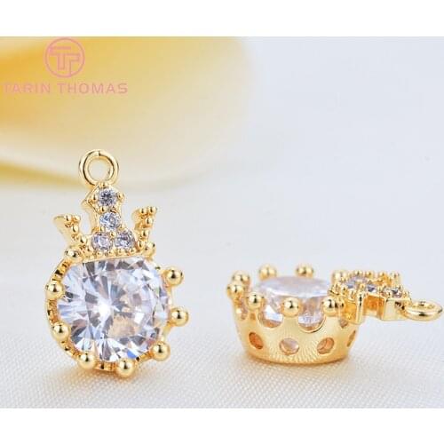4PCS 12x8MM 24K Gold Color Plated Brass with Zircon Crown Charms Pendants High Quality DIY Jewelry Making Findings