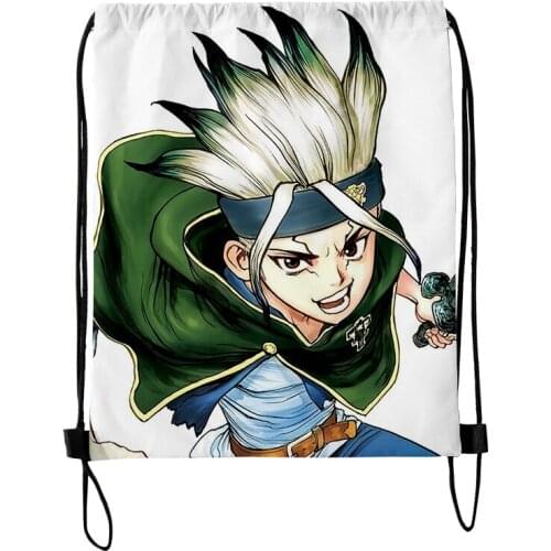Dr.stone Fashion Style Student Shoulder Storage Bag Drawstring Travel Beach Backpack Toys Shoes Clothes Organizer
