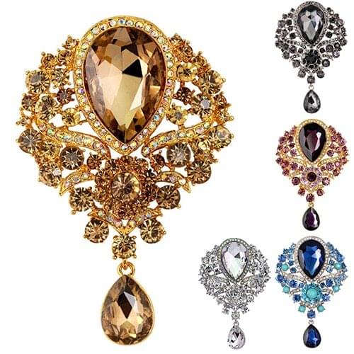 Hot Women Men Brooch Wedding Bridal Bouquet Clear Crystal Rhinestone Teardrop Dangle Brooch Pin Wedding Bridal Dangle Brooch Pin