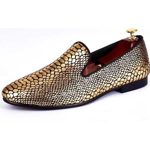 Harpelunde Gold Paisley Printed Men Shoes Fashion Velvet Loafers Handmade Flats Size 7-14