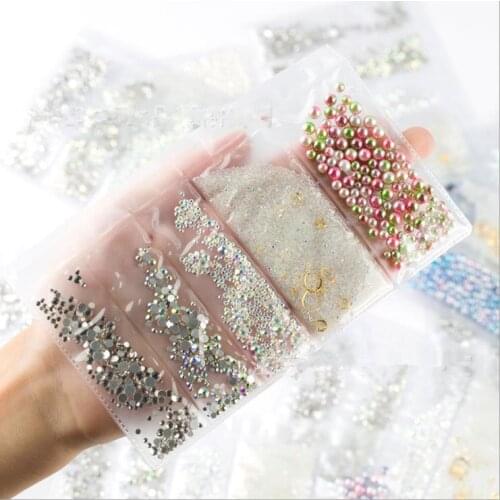 Multi-size Glass Nail Rhinestones For Nails Art Decorations Crystals Strass Charms Partition Mixed Size Rhinestone Set