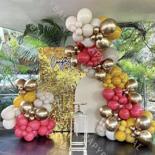 148Pcs Flamingo Red Latex Balloon Set Chrome Gold Arch Garland Balloon Kit For Wedding Birthday Decor Background Globos Supplies