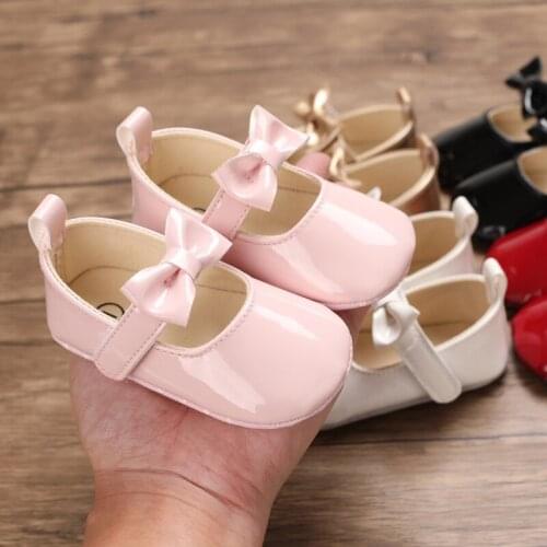 Toddler Newborn Baby Girl Anti-slip Bling Crib Pram Shoes Bow Solid Leather Soft Sole Prewalker Hot