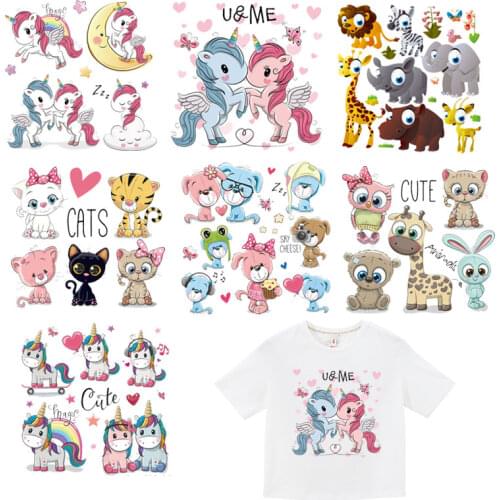 NEW Iron On Transfer Patches Cartoon Unicorn Heat-Sealing Patch Boy Girl Clothes Stickers Stripe T-shirt Sticker DIY Applique F