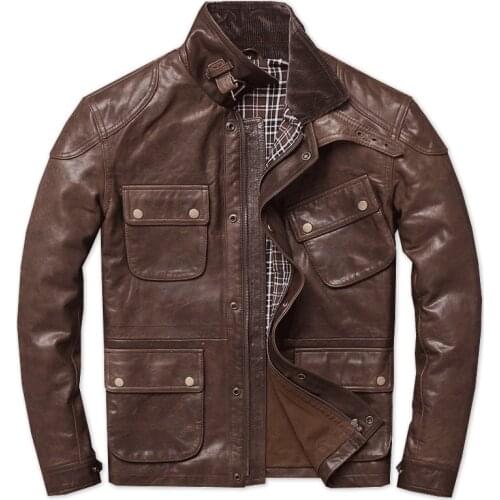 Autumn And Winter New Style First Layer Oil Wax Sheep Leather Genuine Leather Clothes Mens Workwear Short Slim Fit Jacket