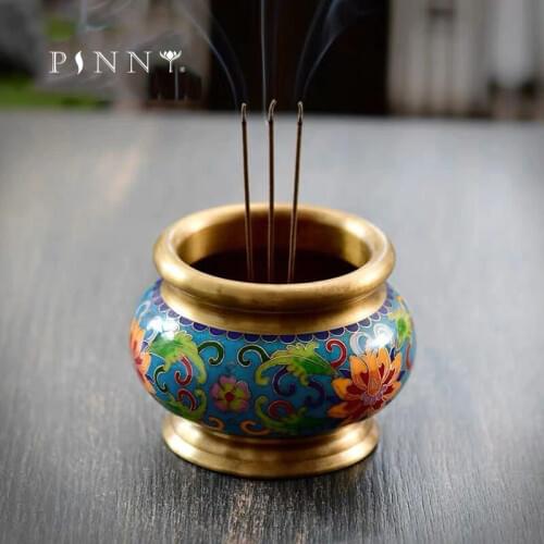 PINNY Enamel Brass Incense Burner Cloisonne Metal Stick Center Home Decoration Accessories Crafts Buddha Decor