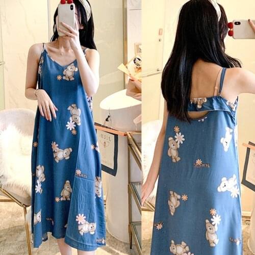 Japanese Style Sexy Cute Womens Nightdress Soft Sleepshirts Pajama Dress Open Back Adjustable Straps Summer Causal Nightgowns