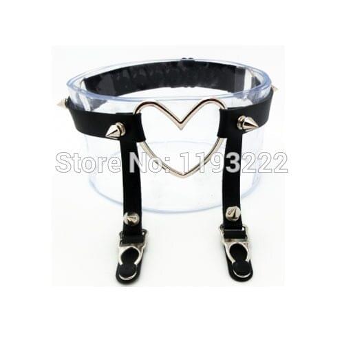 Handmade Punk Rock Lolita Large Big Heart Leather Garter Belt Spikes Bullet Sock Garter Suspenders Ring