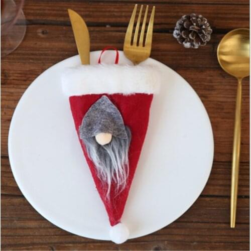 Santa Hats Knife Fork Bags Xmas Silverware Holders for Party Dinner Utensil Flatware Pocket Bags, Christmas Table Decoration
