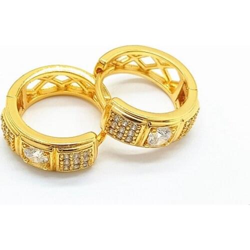 Hoop Earrings Micro Inlaid Clear Zircon Yellow Gold Filled Classic Womens Lady Huggie Earrings Gift