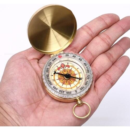 Pure Copper Clamshell Compass With Luminous Pocket Watch Compass Portable Outdoor Multi-function Metal Measuring Ruler Tool