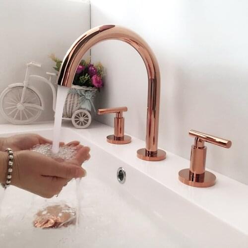 Bathroom Basin Faucets Sink Taps Rose Gold Brass 3 Holes Double Handle Luxury Hot and Cold Mixer Water Bathbasin Bathtub Faucet