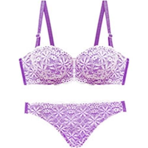 Exquisite Lace Embroidery Underwear Women Push-up Brassiere Half Cup Brassiere Half Cup Wedding Bra + Panty Set Padded Lingerie