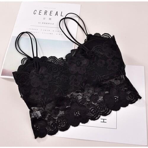 Women Tank Underwear Lace Sleeveless Vest Crochet Tank Tops Strapless Bralette Bra Cami Crop Top