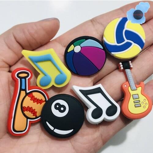 1Pcs Music Sports Baseball Balls PVC Shoe Charms Shoe Accessories Decoration Diy Wristbands Shoes Kids Boys Party Gift