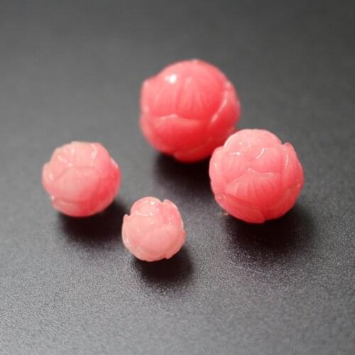 10 pieces/lot)8mm 10mm 12mm 14mm Carved Lotus Beads Artificial Coral beads 8mm 10mm Pink &Clear color for Jewelry making