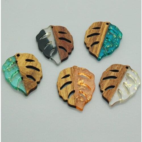 2/4/6pcs Gold Foil Hollow Leaves Earring Charms Retro Resin Wood Leaf Necklace Pendants Handmade Accessory Mix Jewelry Make