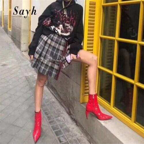 2020 Autumn Winter New Sexy Celebrity Bent Heel Martin Boot High Heel Patent Leather Thick Heel Ankle Boot Girl Pointy Toe Shoes