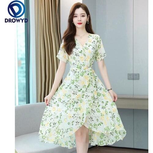 2021 Summer New Floral Chiffon Boho Beach Sundress Print Vintage Oversize Sweet Midi Dress Elegant Women Bodycon Party Vestidos