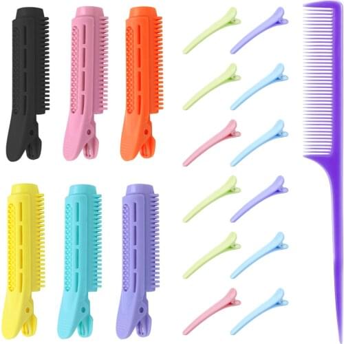 6pcs Natural Fluffy Volumizing Hair Root Clips with Tail Comb and 12pcs Duck Bill Clips for Home Salon Hair Styling Supplies