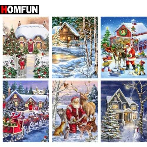 HOMFUN Full Drill Diamond Painting "Christmas scenery Santa Claus"Picture Of Rhinestone 5D Diamond Embroidery Cross Stitch Decor