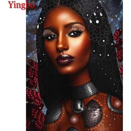 African woman butterfly black gold art Full Square Round Drill Diamond Painting 5d Diamond Embroidery Diamond Mosaic Decoration