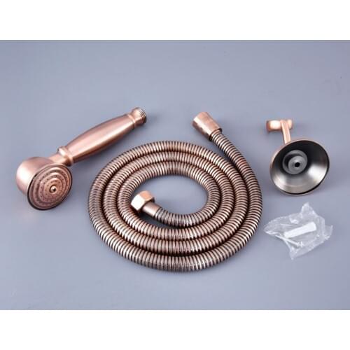 Antique Red Copper Brass Hand Held Shower Head Wall Holder Bracket 1.5M Hose Set Water Saving Bathroom Handheld Sprayer ahh128