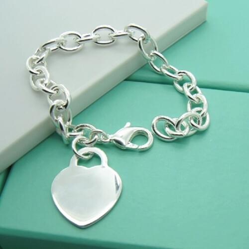 925 Sterling Silver Heart Tag Pendant Bracelet For Woman Charm Wedding Engagement Fashion Party Jewelry Gift