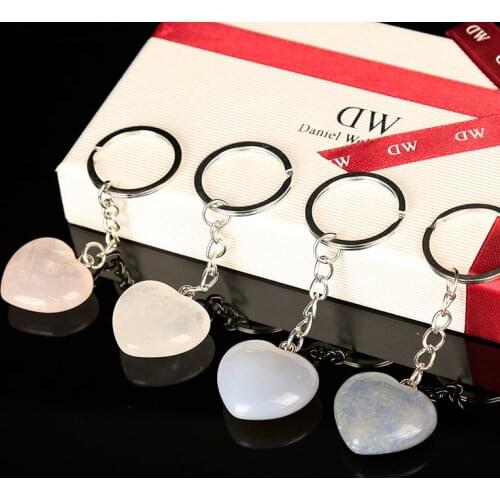 1PC Natural gem key chain rose quartz crystal point opal malachite security strong meditation healing crystals party gift