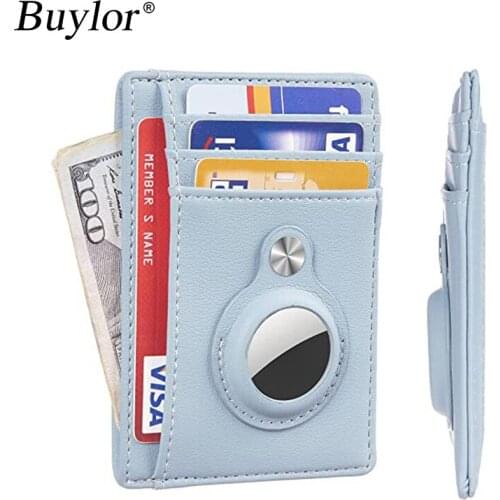 Buylor Mens Wallet for Air Tag High Quality Business Card Holder Slim Wallet PU Leather Protector Cover Card Case Coin Purse