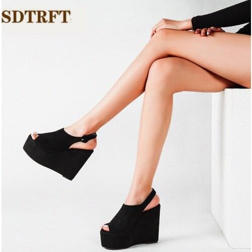 Crossdresser Stiletto 13cm Wedges sandals fashion velvet open toe high-heeled shoes woman Suede Slingbacks pumps zapatos mujer