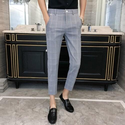 Formal New Business Wear Men Pant Dress Pants Casual Plaid Suit Pants Ankle-Length Pants Men Slim Fit Trousers Male Men Clothes
