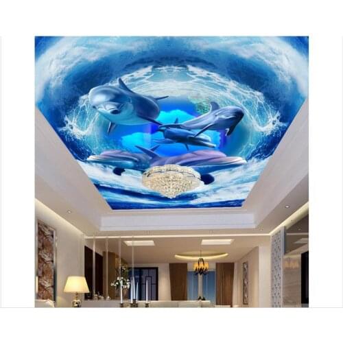 Customized 3d photo wallpaper 3d wall ceiling wallpaper murals Dolphin ceiling frescoes on the waves 3d room wallpaper