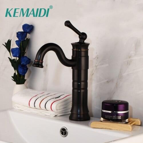KEMAIDI Bathroom Unique Single Handle Black Basin Faucet Spout Mixer Tap Deck Mounted Bronze Finished Hot And Cold Water
