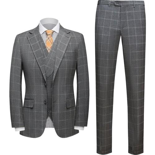 Classic Mens Suit 2021 High-end Customized Tailored Plaid Business Dress Grooms Wedding Dress High-quality Tuxedo /3 pieces