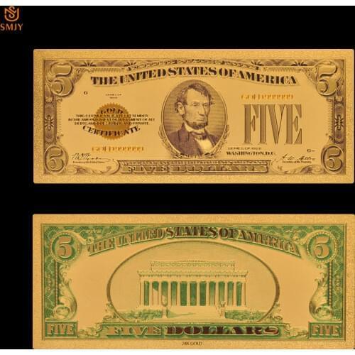 1928 US Gold Money 5 Dollar Gold plate Currency Paper Fake Banknote Collection And Souvenir Gift
