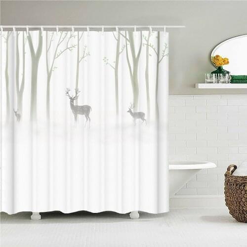 Beautiful natural landscape Birch Forest Trees Elk Shower Curtain Bathroom Decoration Home Decoration