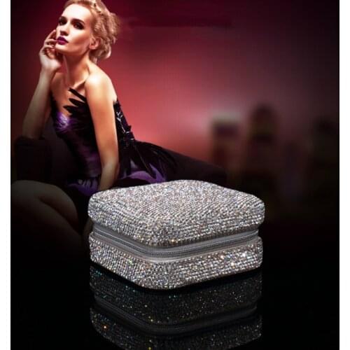 Creative Leather Diamond Jewelry Box Travel Portable Cosmetic Makeup Earrings Ring Crystal Lady Display Storage Case Organizers