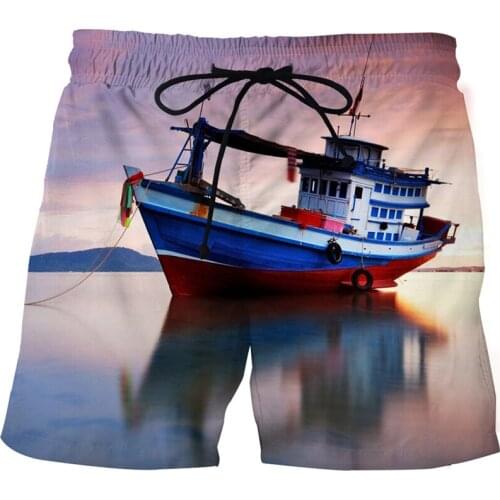 Summer Fashion Fishing Line Beach Pants 3D-Printed Sports Elastic Waist Beach Shorts Loose Mens Shorts