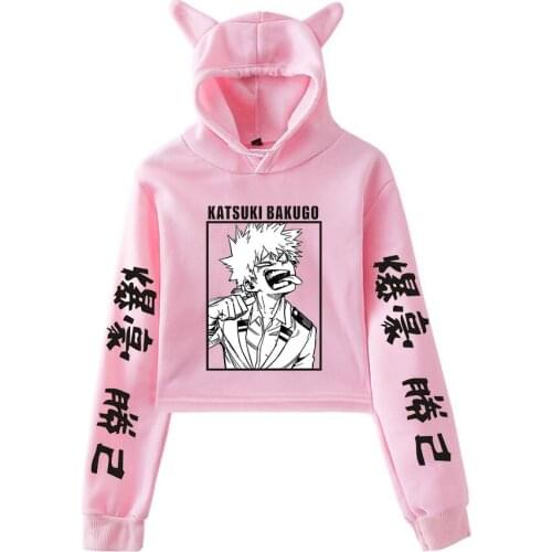 Hot Anime Cartoon My Hero Academia Bakugou Katsuki Printed Cat Ear Hoodie Sweatshirt Women Streetwear Hip Hop Regular Top