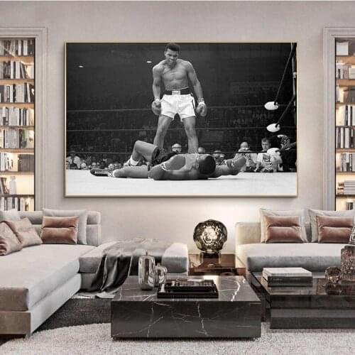 Mohammed Ali VS Sony Liston Sports Poster Wall Canvas Art Canvas Painting Decorative Painting for Boy Room Sports Star Picture